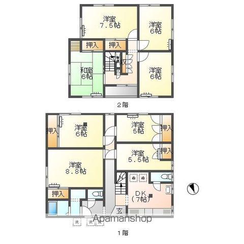 近江鉄道本線 八日市駅 徒歩42分 2階建 築49年(7SDK)の間取り写真