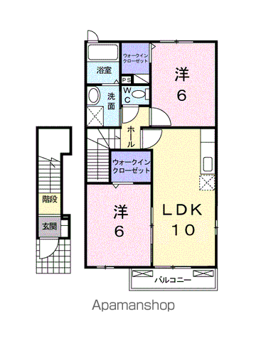グランツオーヴェルⅡ(2LDK/2階)の間取り写真