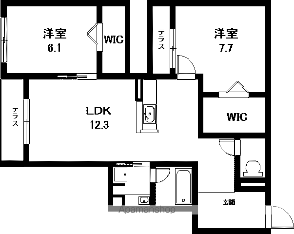 クレストリア(2LDK/1階)の間取り写真