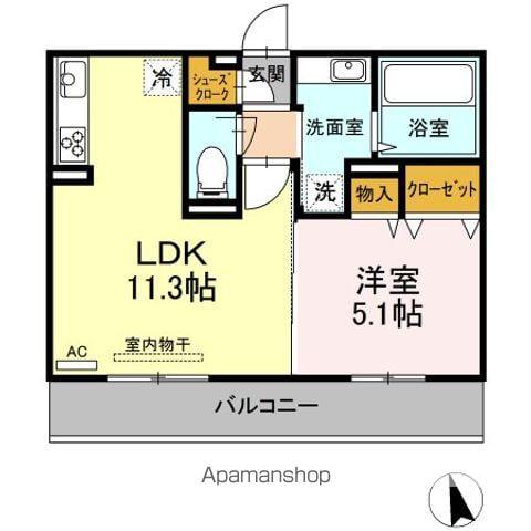 エスポワール松橋Ⅱ(1LDK/2階)の間取り写真