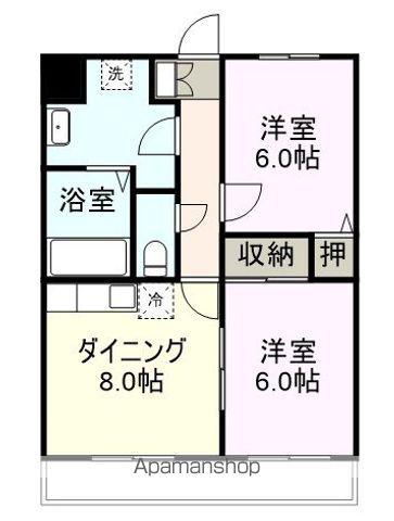 ロイヤルハイツおのだ Ⅱ(2DK/3階)の間取り写真