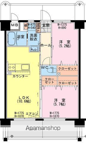 延岡・北小路YMマンション(2LDK/9階)の間取り写真