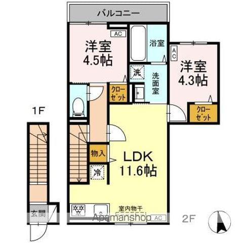 セレスティア小金井中町(2LDK/2階)の間取り写真