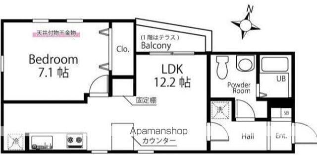 ハーミットクラブハウス トゥギャザー横浜和田町(1LDK/1階)の間取り写真