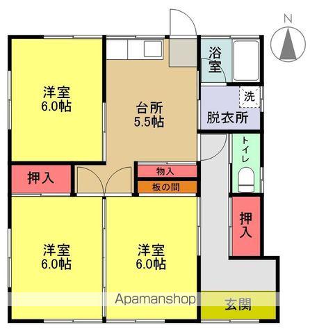 常磐線 湯本駅 バス乗車時間：16分 釜の前団地バス停で下車 徒歩4分 1階建 築47年(3K)の間取り写真