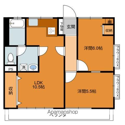 第2秋善ビル(2LDK/2階)の間取り写真