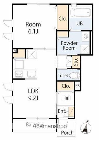 サウスサンド(1LDK/1階)の間取り写真