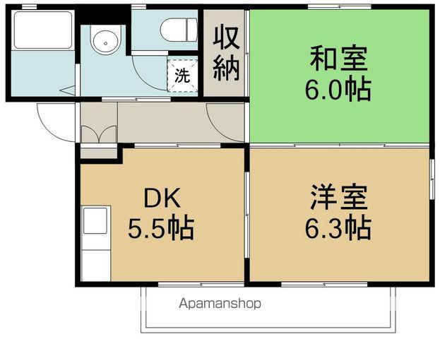 サンルミエールA棟(2DK/1階)の間取り写真