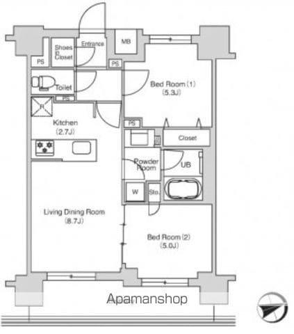 エミリブ鷺ノ宮(2LDK/4階)の間取り写真