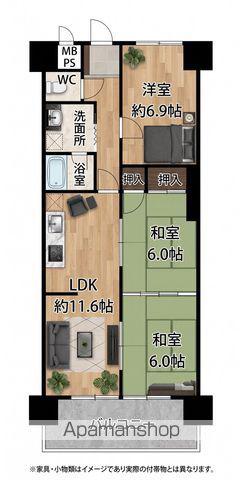 旭コーポラス宮城野(3LDK/3階)の間取り写真