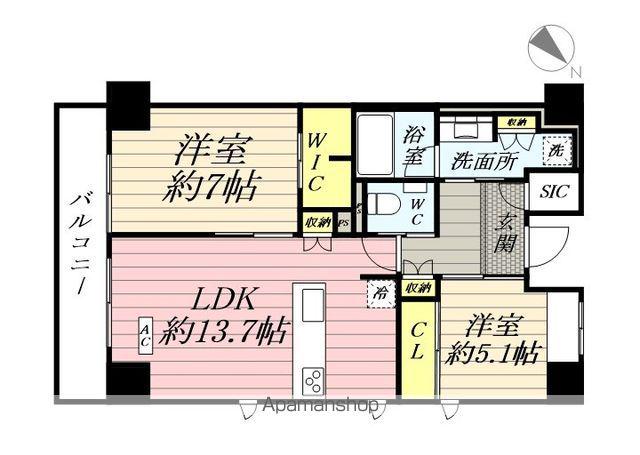 クラシアム神奈川台場(2LDK/7階)の間取り写真