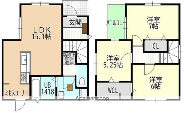 名古屋市東山線 池下駅 徒歩5分 2階建 築8年(3LDK)の間取り写真