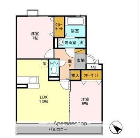 サニーリヴB棟(2LDK/2階)の間取り写真