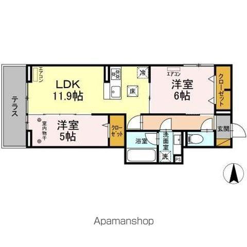 NOBLE FERRO C棟(2LDK/1階)の間取り写真