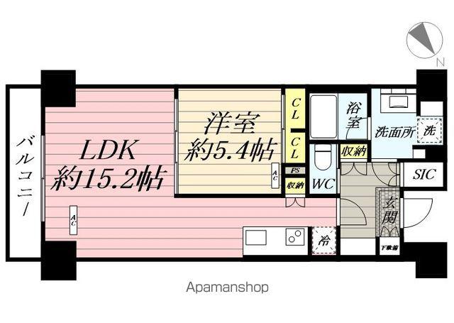 クラシアム神奈川台場(1LDK/4階)の間取り写真