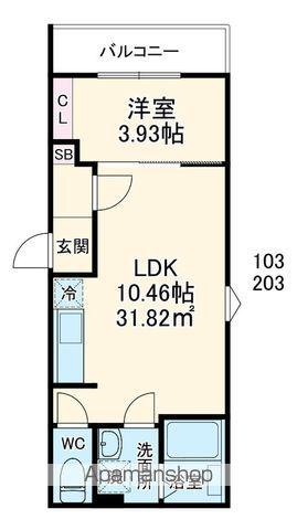 セレーネ元山(1LDK/1階)の間取り写真