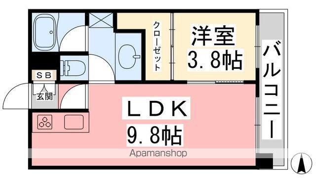 ヴァレーレ喜与町(1LDK/2階)の間取り写真