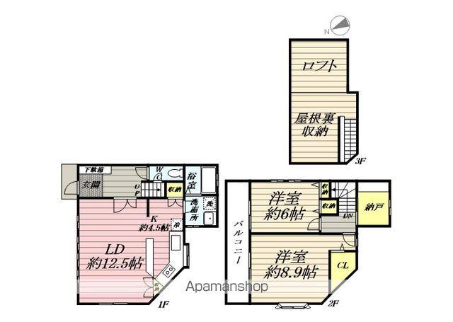 湘南新宿ライン宇須 戸塚駅 徒歩10分 3階建 築34年(2LDK)の間取り写真