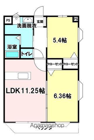 クイーンズヒル(2LDK/1階)の間取り写真