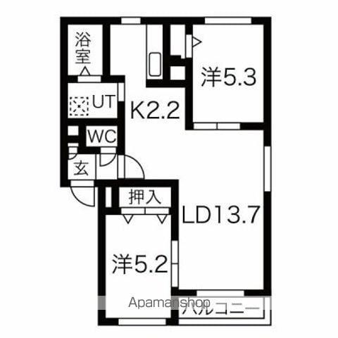 メトロ南郷13(2LDK/1階)の間取り写真