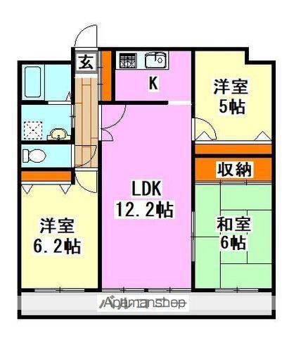 グリーンビュー立岩2(3LDK/3階)の間取り写真