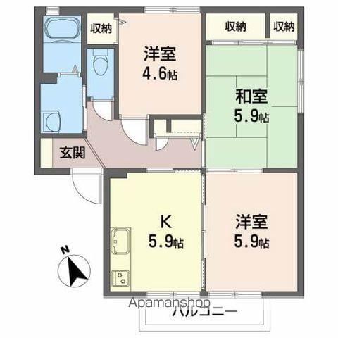 フラットすわB(3K/2階)の間取り写真