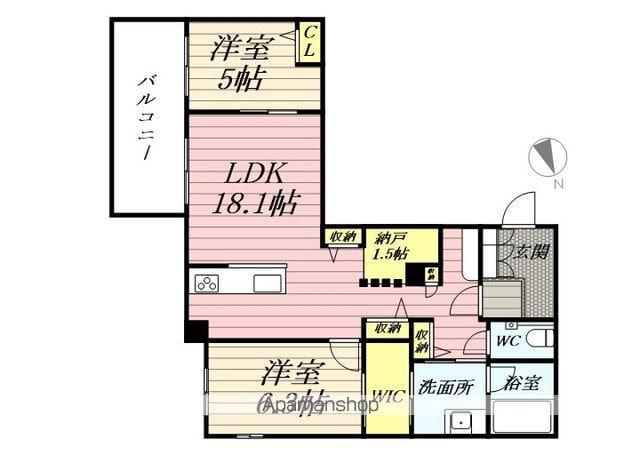ウィズプラス大船(2LDK/4階)の間取り写真