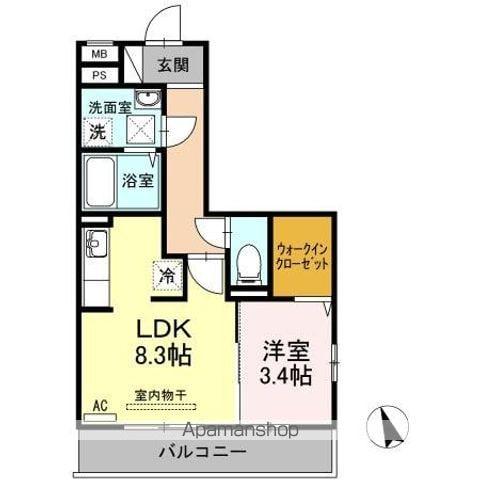 ウィルコート潮音町C棟(1LDK/1階)の間取り写真