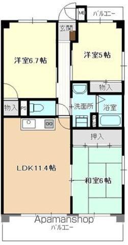 メゾン山木Ⅱ(3LDK/1階)の間取り写真
