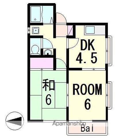 シャマードハイツ豊(2DK/2階)の間取り写真