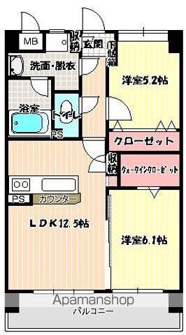 パラシオン伊都(2LDK/5階)の間取り写真
