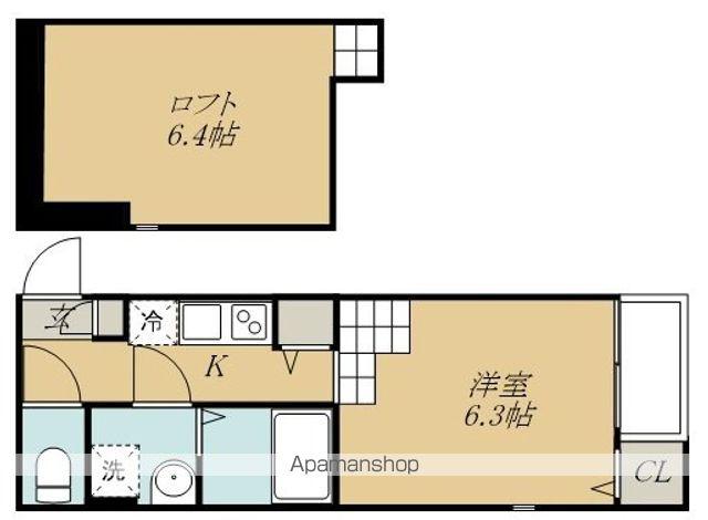 ハーモニーテラス六丁の目Ⅵ(1K/2階)の間取り写真