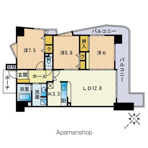 アンピール百年橋(3LDK/9階)の間取り写真