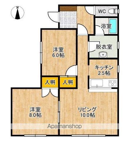 根室本線 帯広駅 バス乗車時間：14分 宝来中央公園前バス停で下車 徒歩5分 1階建 築34年(2LDK)の間取り写真