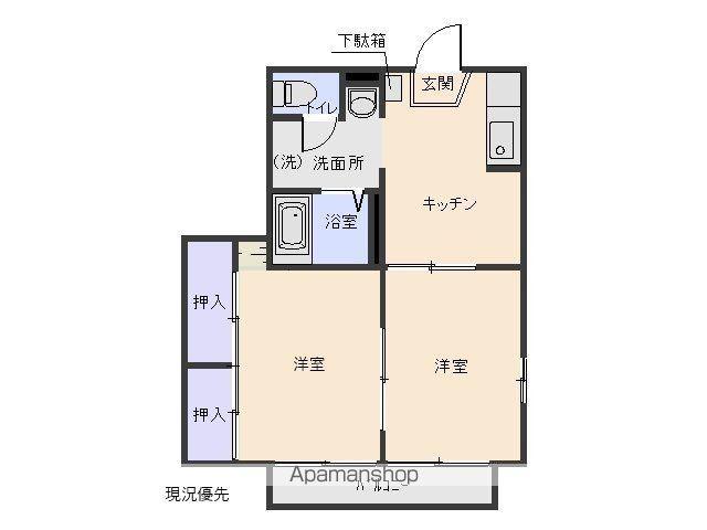 ハイクオリティータウンフジケンB(2DK/2階)の間取り写真
