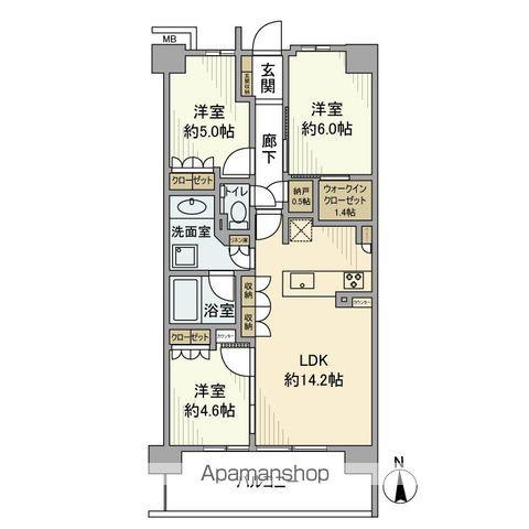 リーフィアレジデンス杉並 井草森公園(3LDK/3階)の間取り写真