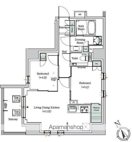 ワンルーフレジデンス中野(2LDK/2階)の間取り写真