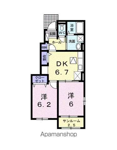 ライクスリー Ⅱ(2DK/1階)の間取り写真
