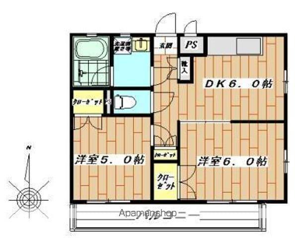 スカイパレス東中野A棟(2DK/1階)の間取り写真