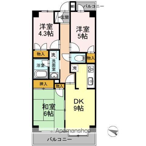 サニーハイツ村野(3DK/1階)の間取り写真