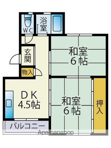 鹿児島本線 都府楼南駅 徒歩4分 5階建 築55年(2K/5階)の間取り写真