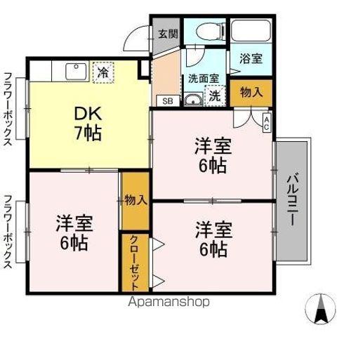 古川南ハイツA棟(3DK/2階)の間取り写真