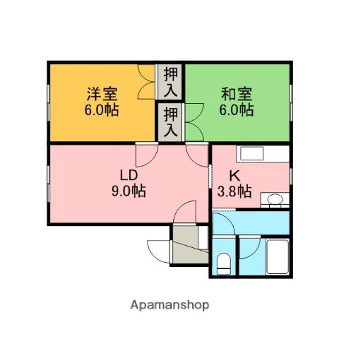 コーポ熊野(2LDK/2階)の間取り写真