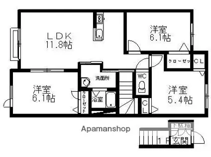 BLISSⅡ(3LDK/2階)の間取り写真