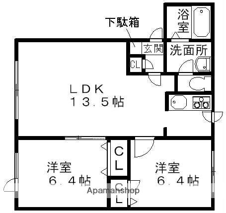 シャーメゾンフルリール(2LDK/2階)の間取り写真