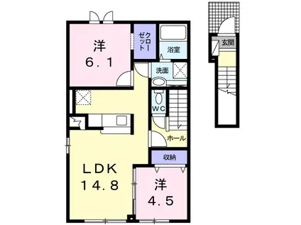 ボヌール(2LDK/2階)の間取り写真