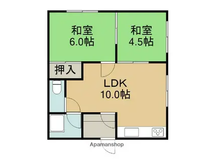 洋明荘(2LDK/2階)の間取り写真