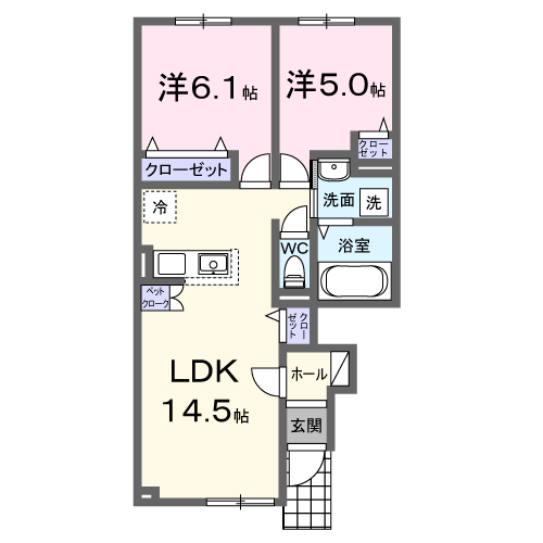 ボヌール 松風Ⅱ(2LDK/1階)の間取り写真