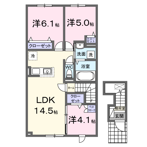 ボヌール 松風Ⅱ(3LDK/2階)の間取り写真