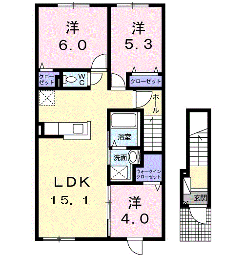 ル・レーヴⅠ(3LDK/2階)の間取り写真